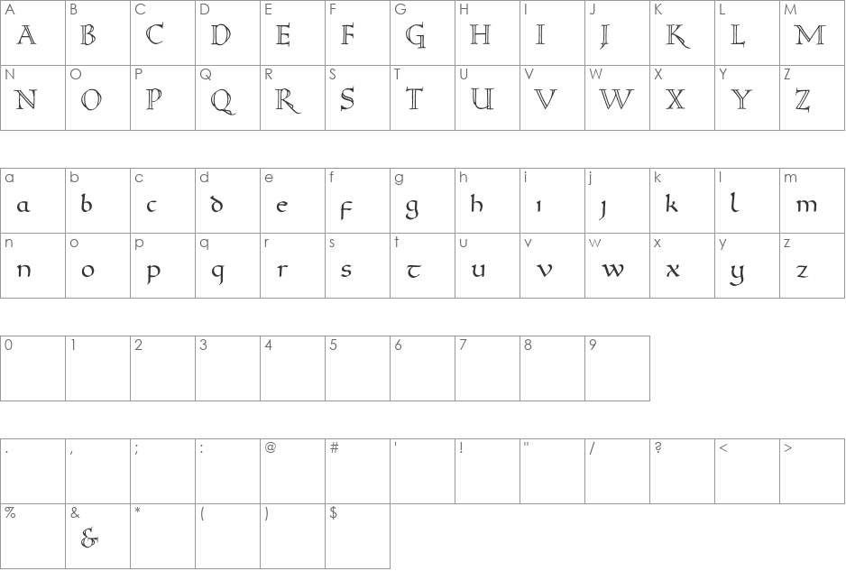 Versal Filled font character map preview