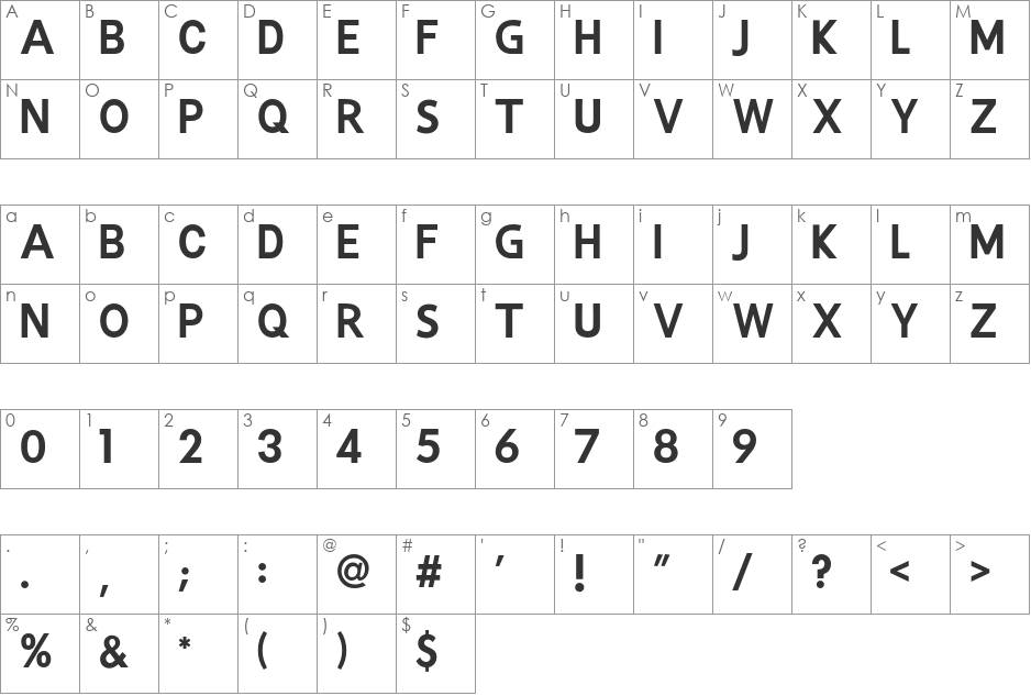 Vertexio font character map preview