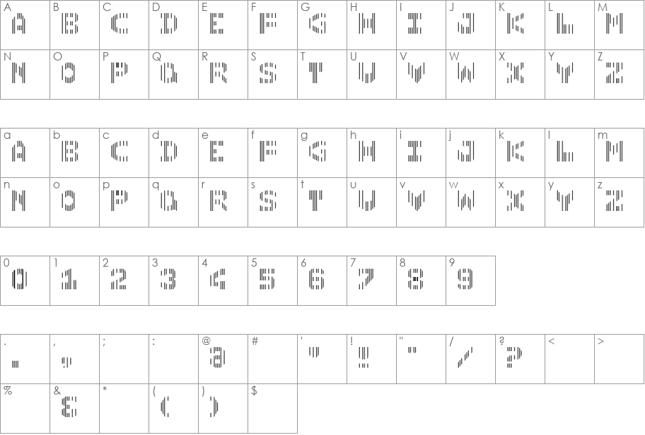 Vertical Jaws font character map preview