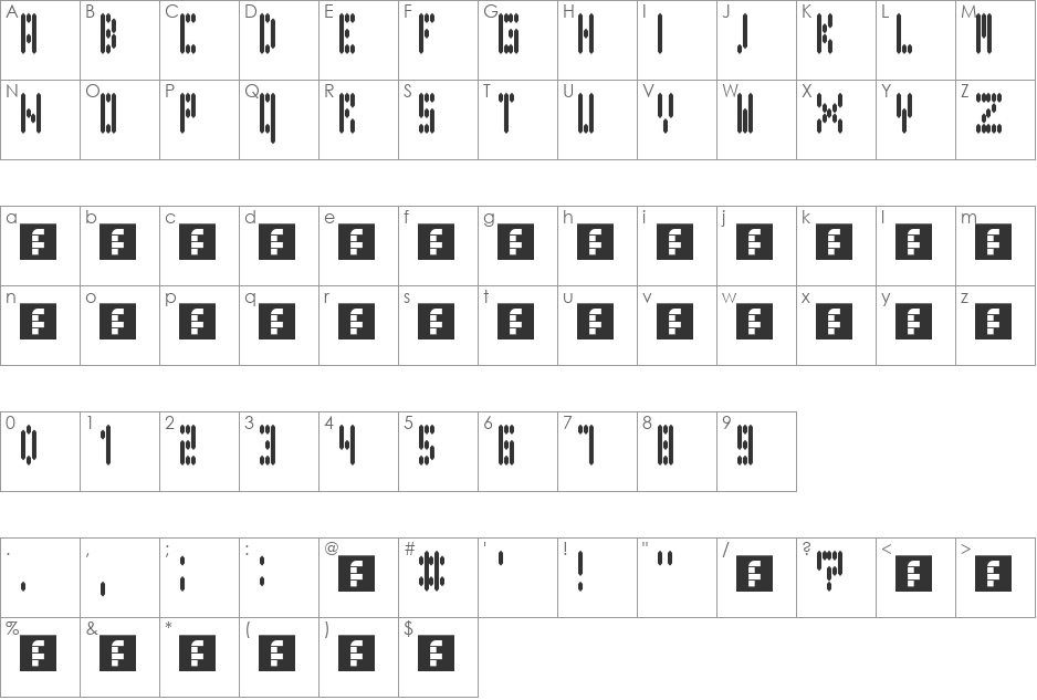 Vertical Stroke font character map preview