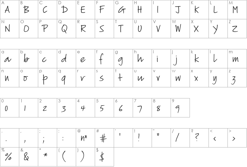 VerticalScript font character map preview