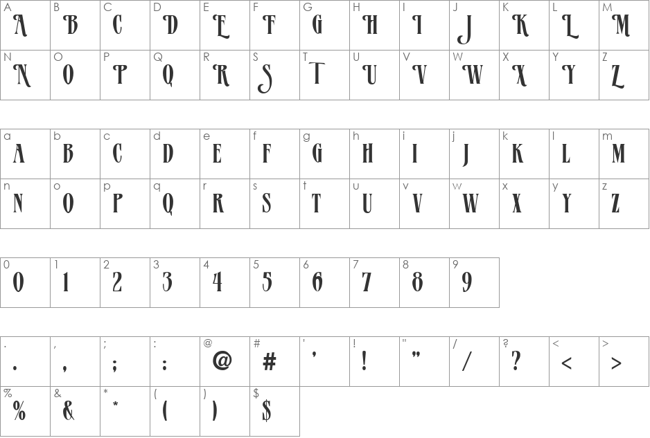 Verve font character map preview