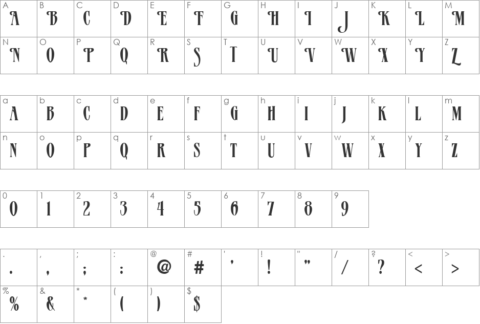 Verve Shadow font character map preview