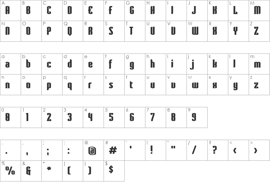 Verve Std font character map preview