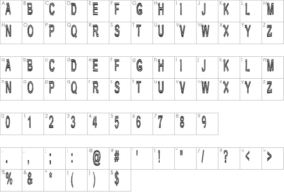 Very bad posture font character map preview