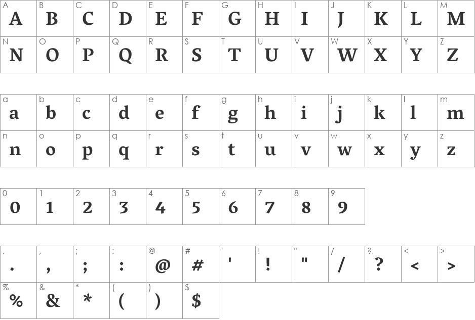 Vesper Libre font character map preview