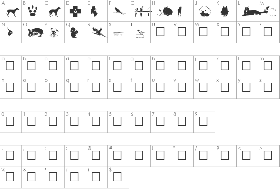 Vetrinarian font character map preview