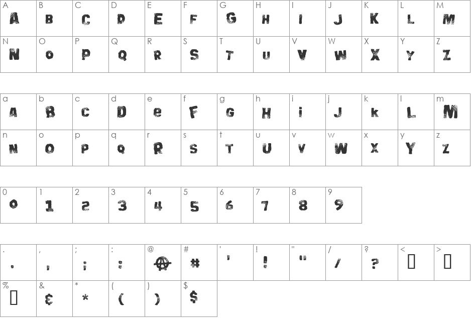 Big Bloke BB font character map preview