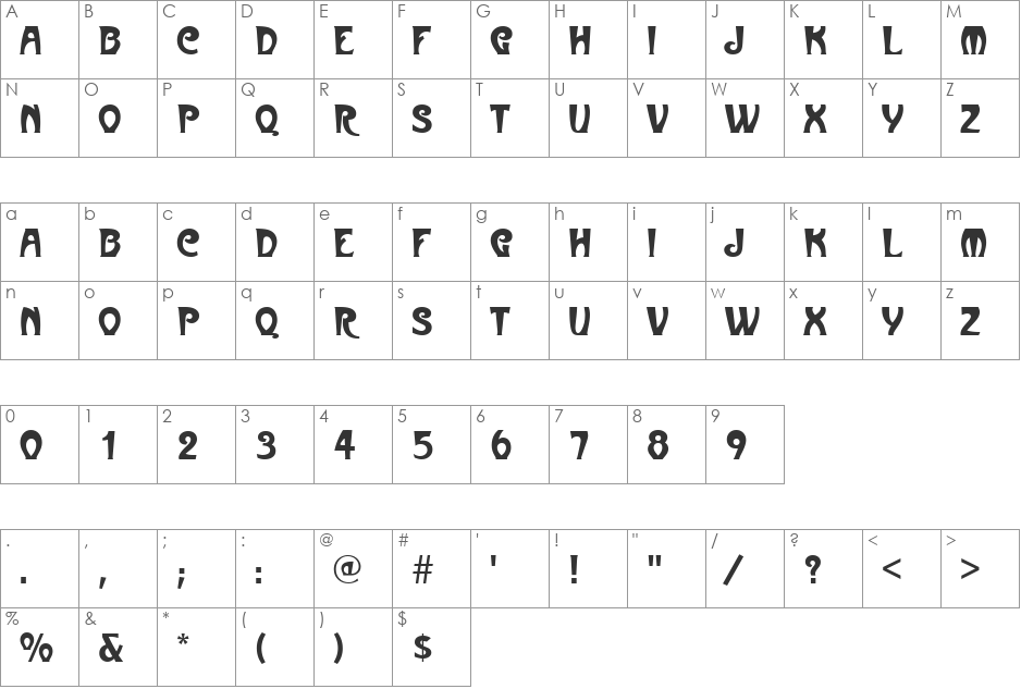 VfFree13 font character map preview