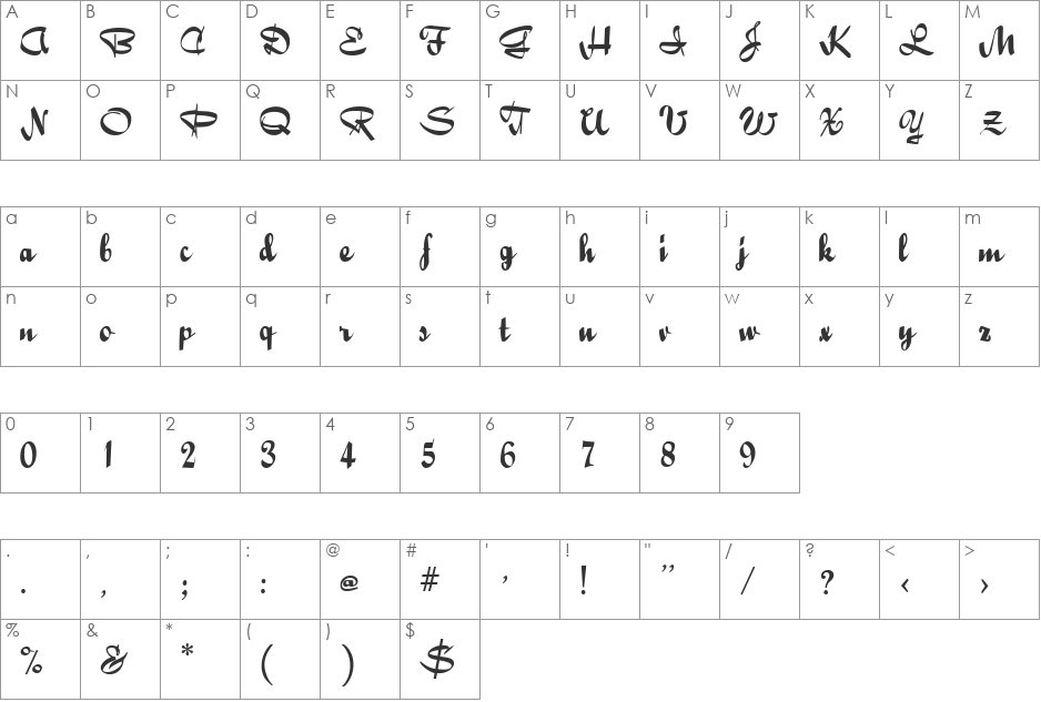 VfFree20 font character map preview