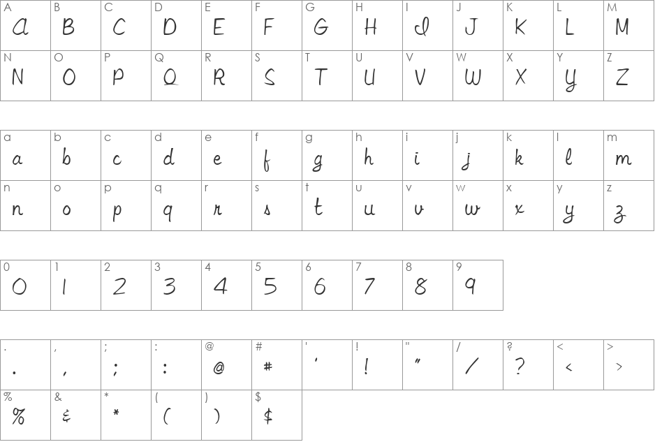 VfFree32 font character map preview