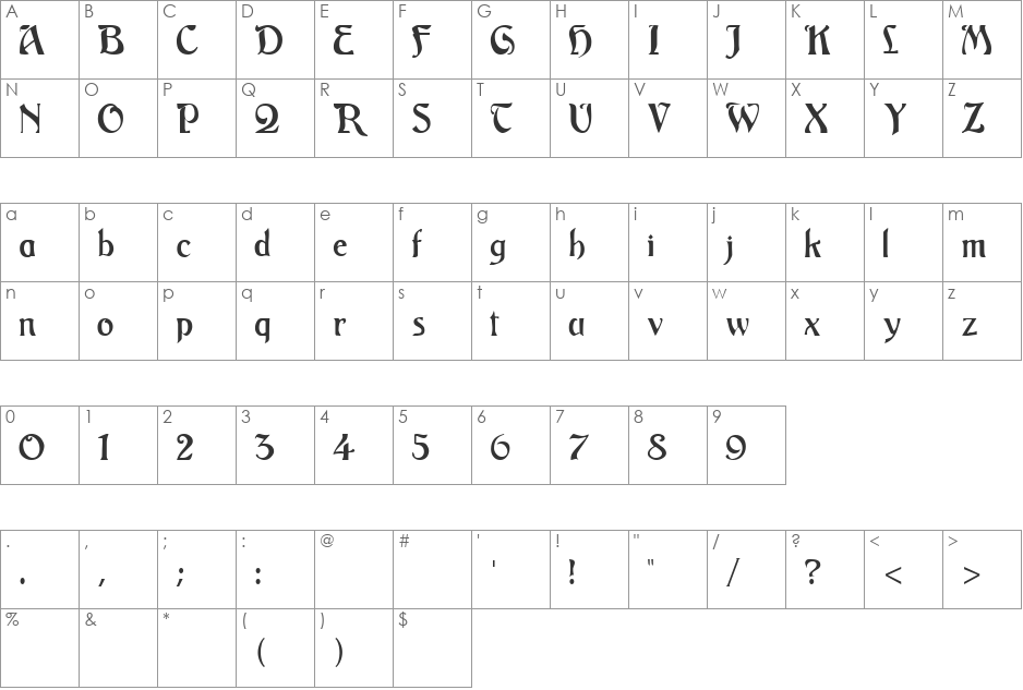 VfFree43 font character map preview