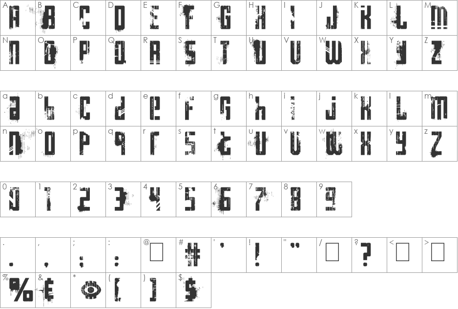 Big Bro's Watch font character map preview