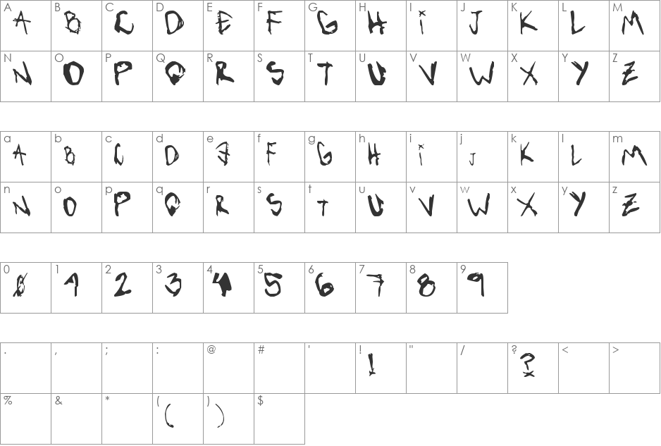 VibratteLetters! font character map preview