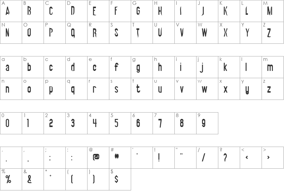 Vibrolator font character map preview