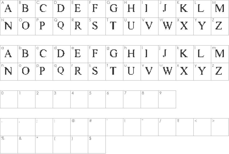 Vic Twenty font character map preview