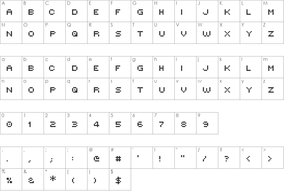Victor's Pixel Font font character map preview
