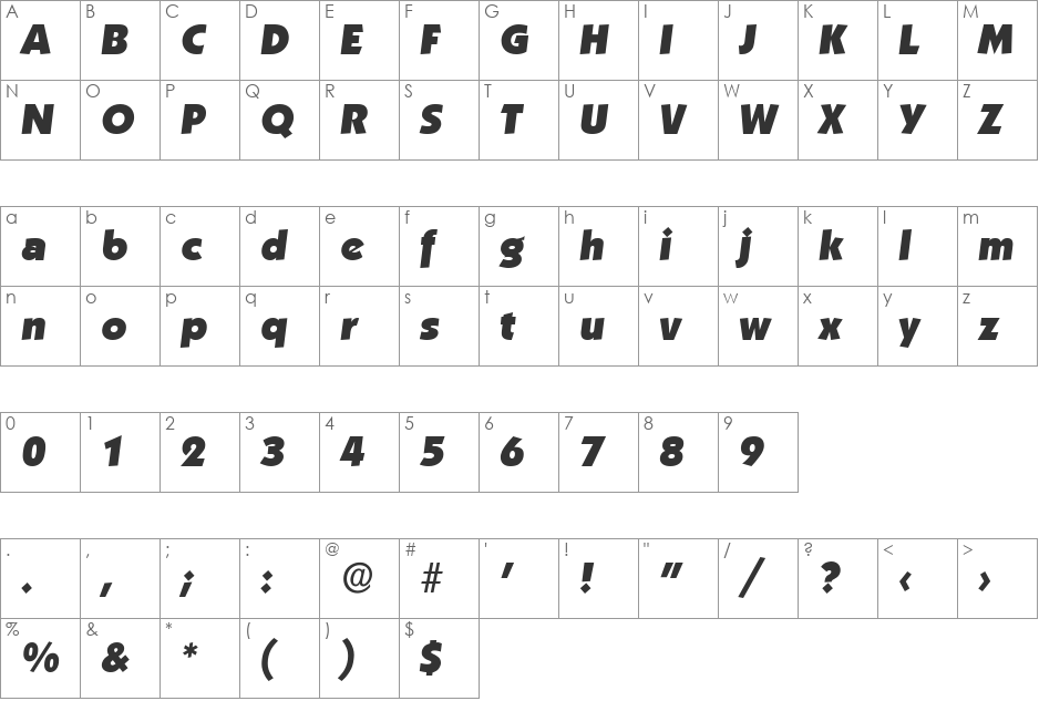 VictorBecker-Heavy font character map preview