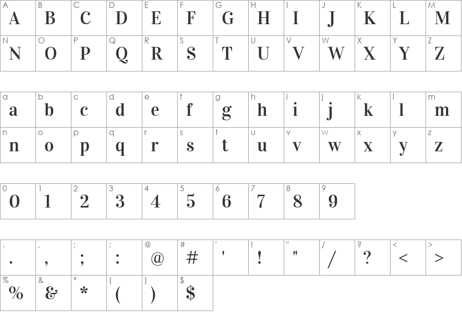 Vidaloka  font character map preview