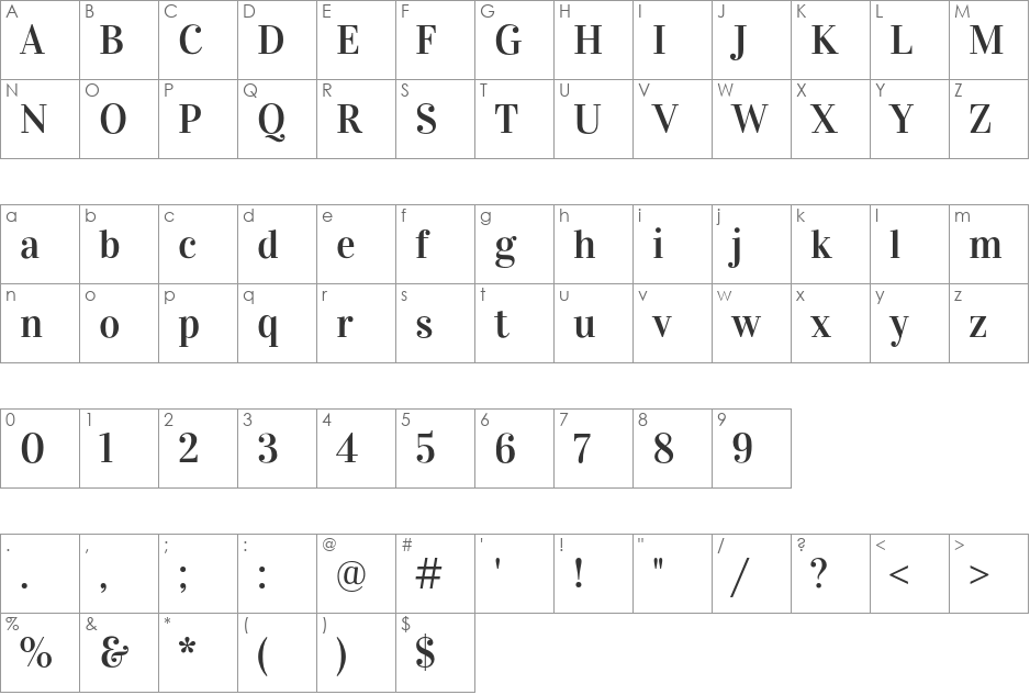 Vidaloka  font character map preview