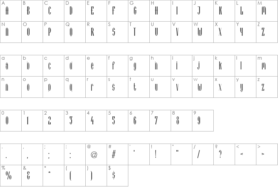 Vienese font character map preview