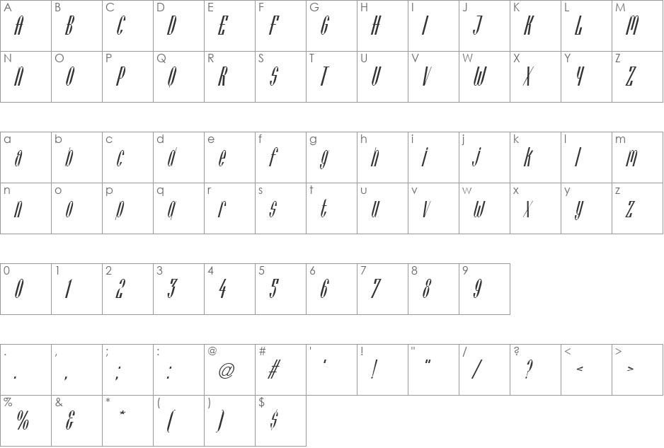 Vienese font character map preview