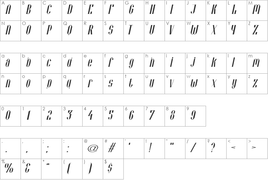 VieneseExtended font character map preview