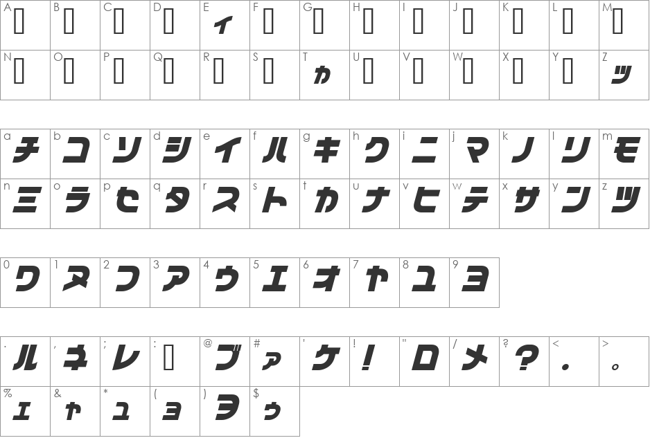 Vifam font character map preview