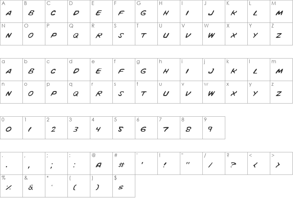 Vigilante Notes Light font character map preview