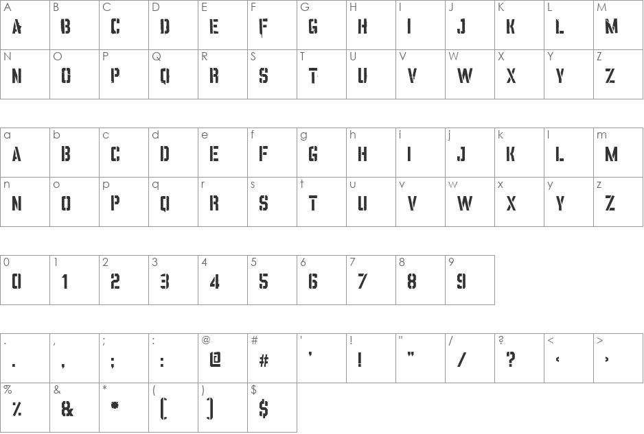 VINCA STENCIL font character map preview