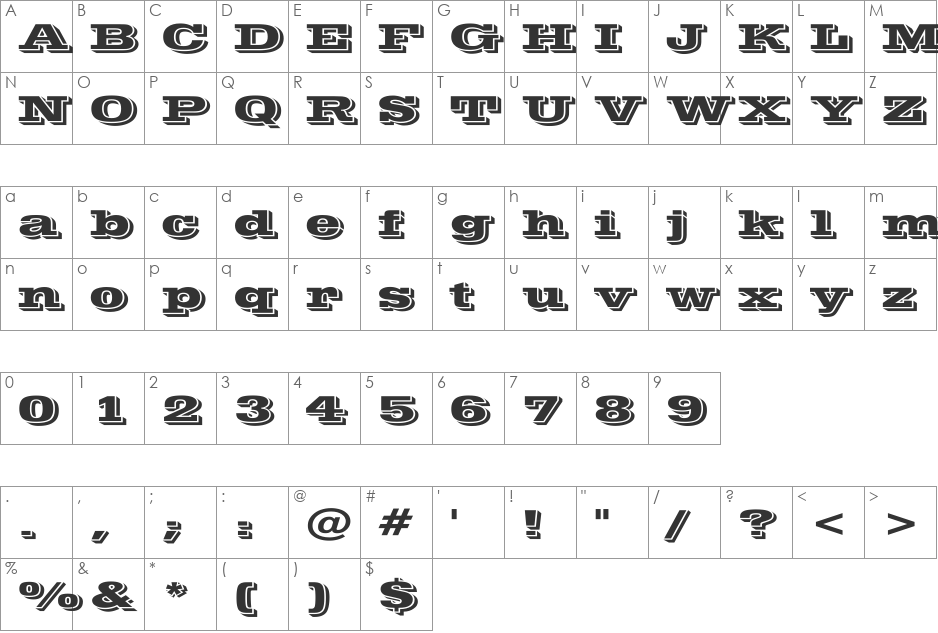 Vinera Wd font character map preview