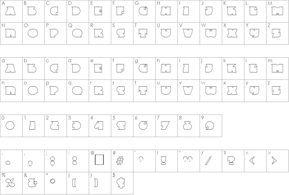 Big Moma Outline SF font character map preview