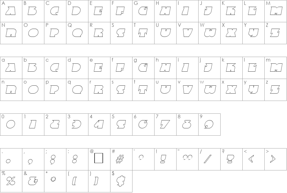 Big Moma Outline SF font character map preview