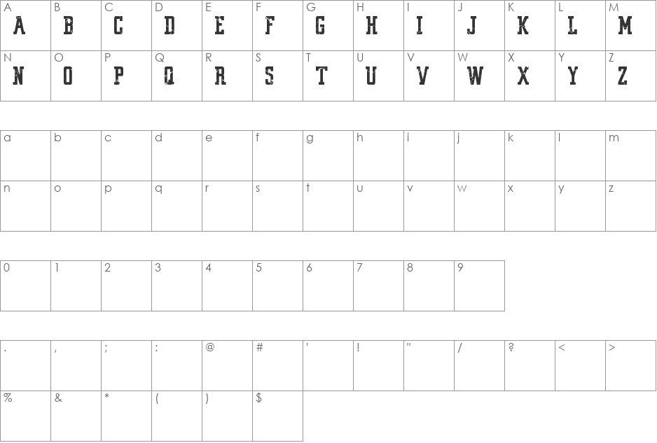 VINTAGE COLLEGE DEPT_DEMO_worn font character map preview