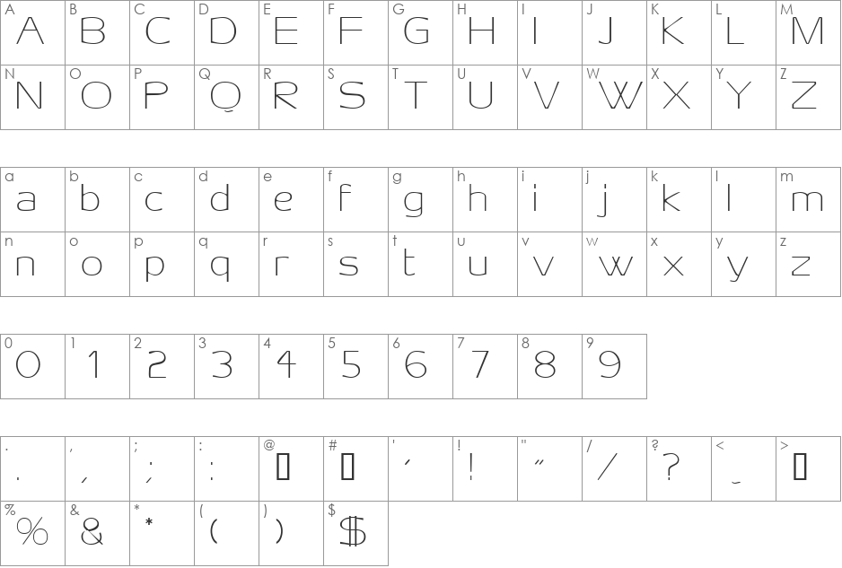 AeroDisplaySSK font character map preview