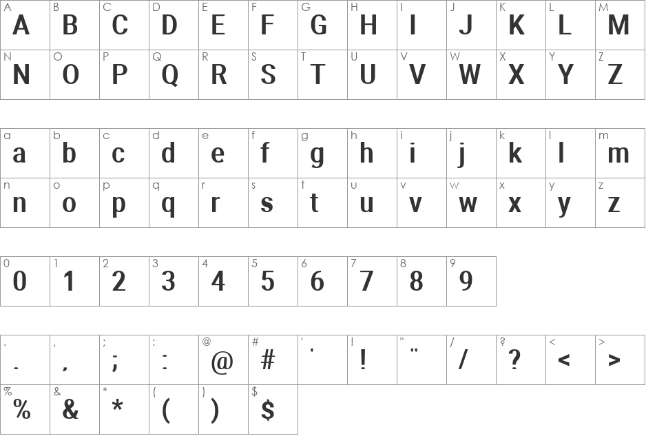 Aerodynamic font character map preview