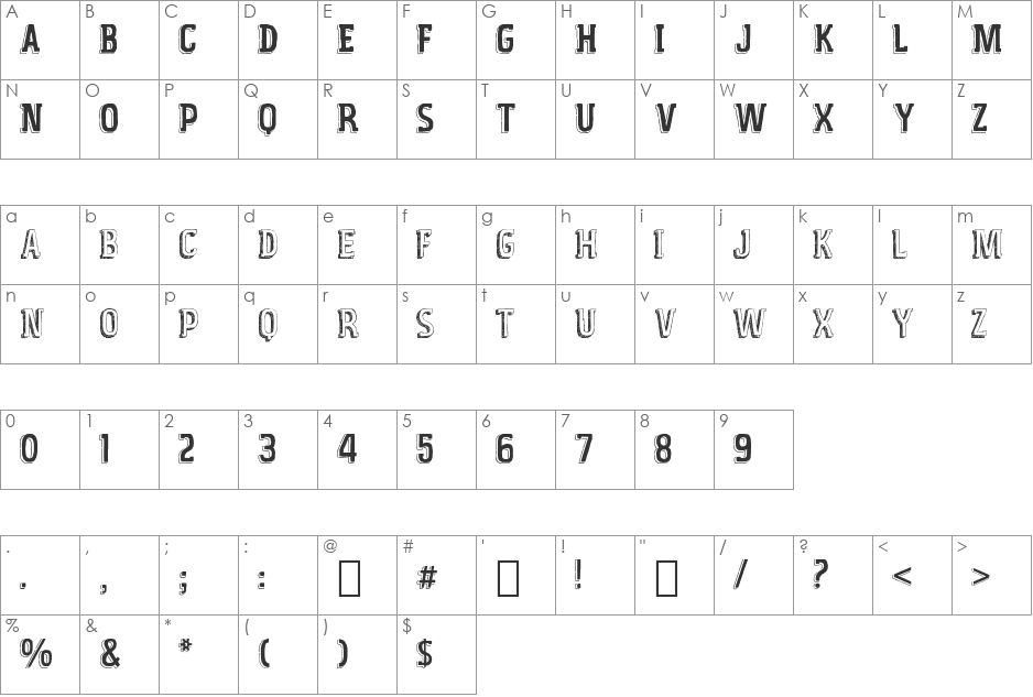 Vintage_fair font character map preview