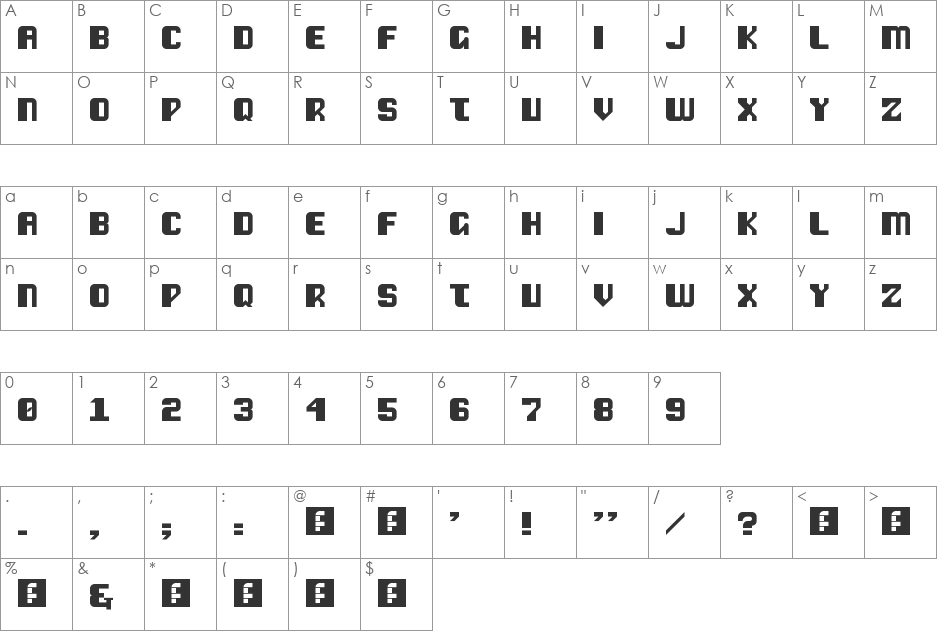 Vipond Chubby font character map preview