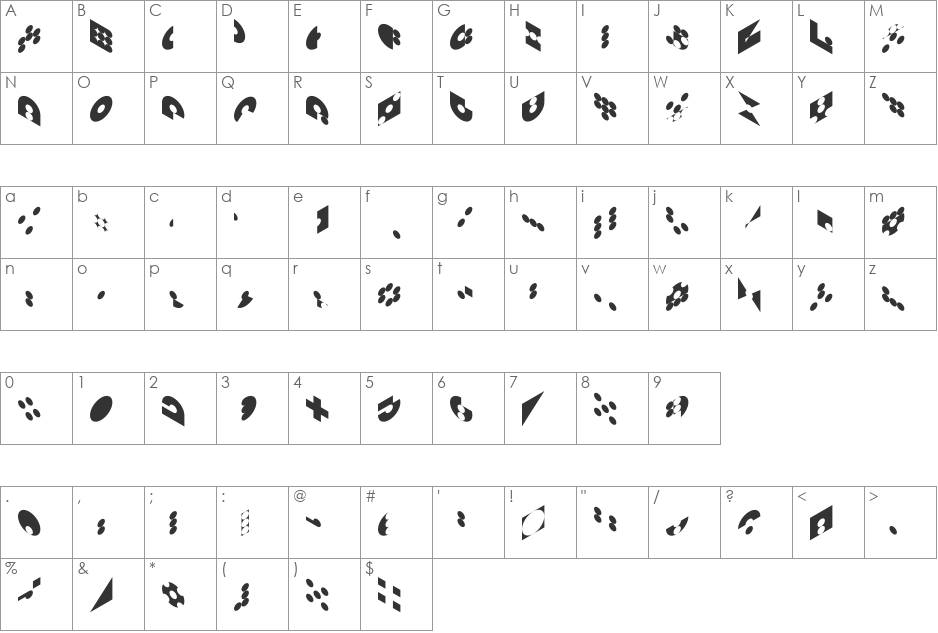 Virtual font character map preview