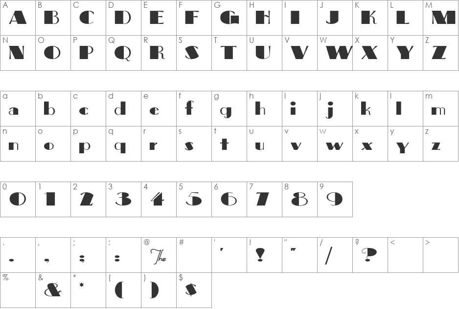 BigApple font character map preview