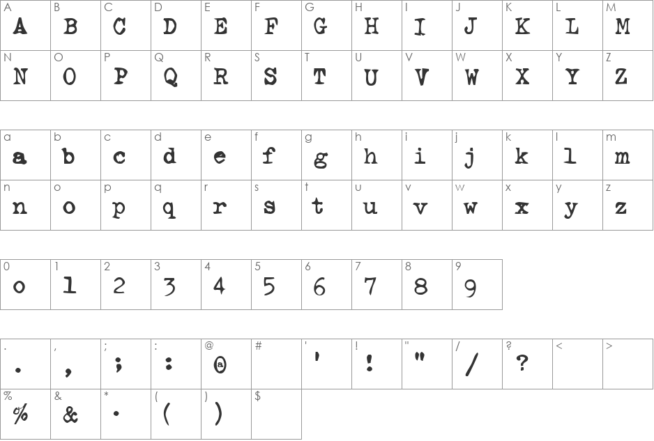 Virtual Ladder font character map preview