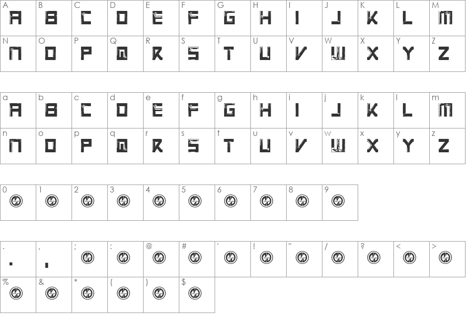 Virtual Rot font character map preview