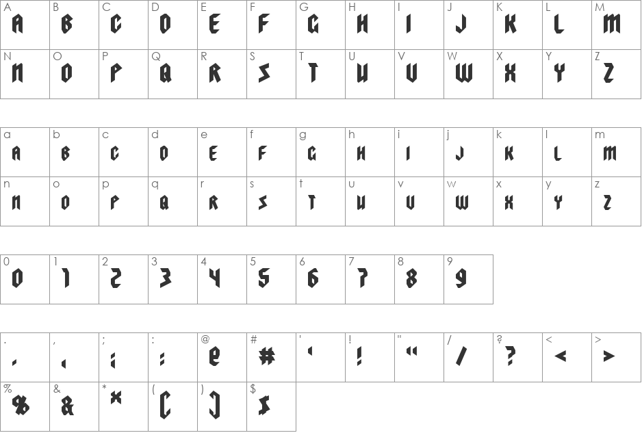 Visionaries font character map preview