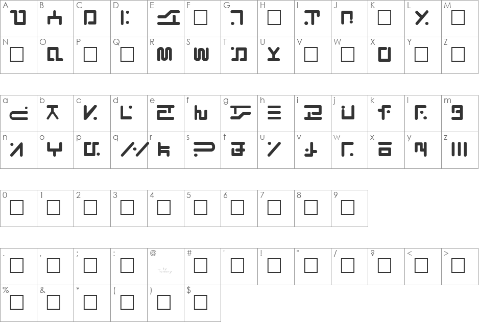 Visitor font character map preview