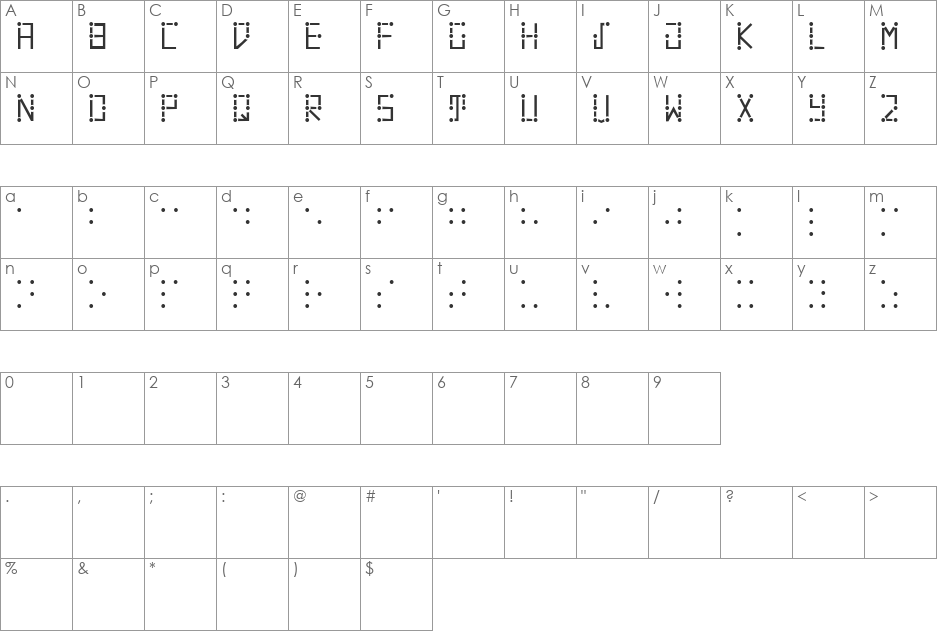 VISUAL BRAILLE font character map preview