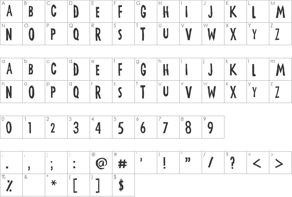 Visual Establishment font character map preview