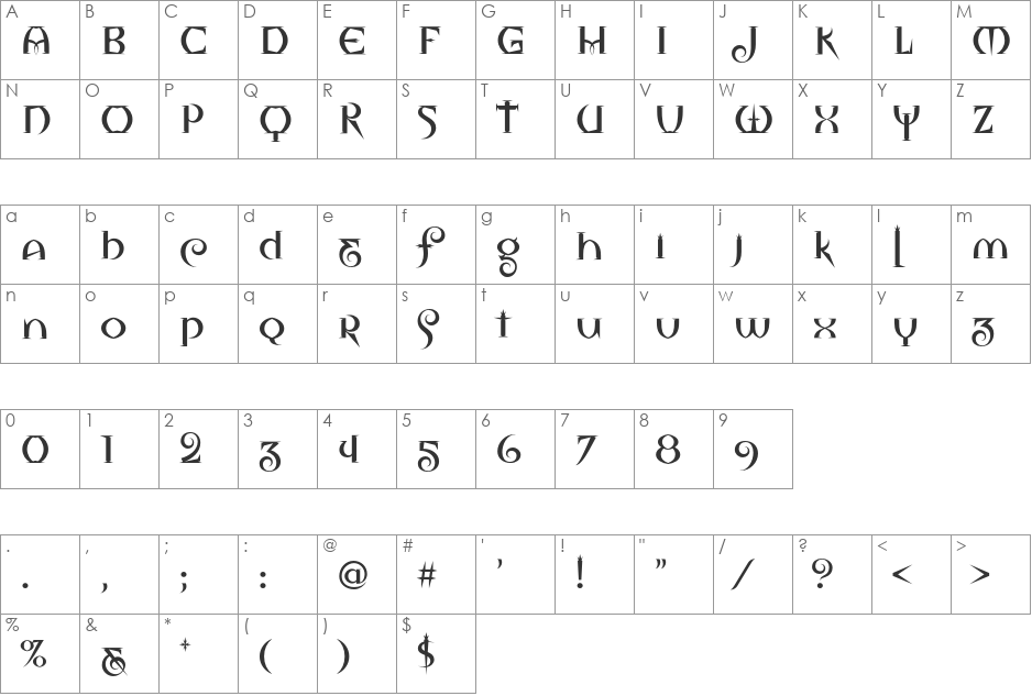 Vitriol font character map preview