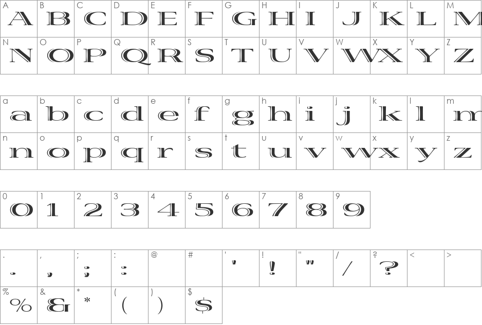 Viva font character map preview