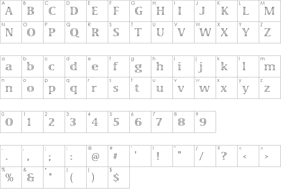 Viva Std font character map preview