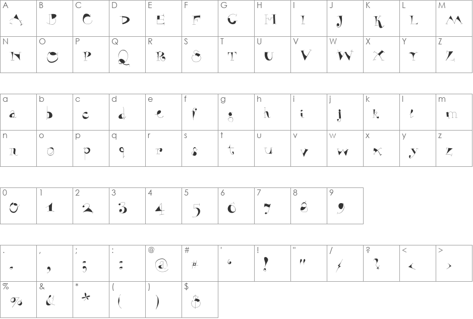 VivaBodoni font character map preview